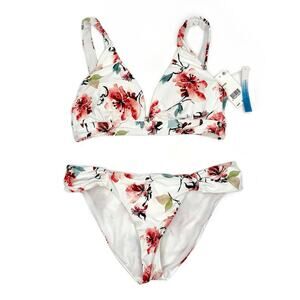 NEW Lucky Brand Pink White Floral Bikini Set Cordevalle 2 Piece Swimsuit Size S